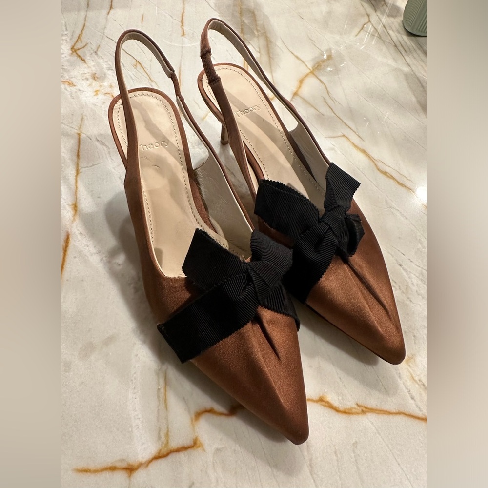Theory Satin Bow Accents Slingback Pumps 36.5 Women’s